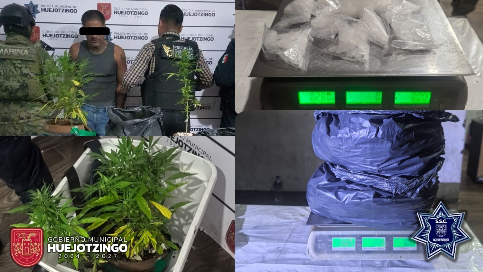 Decomisan cristal y marihuana en tres operativos de la policía municipal en Huejotzingo