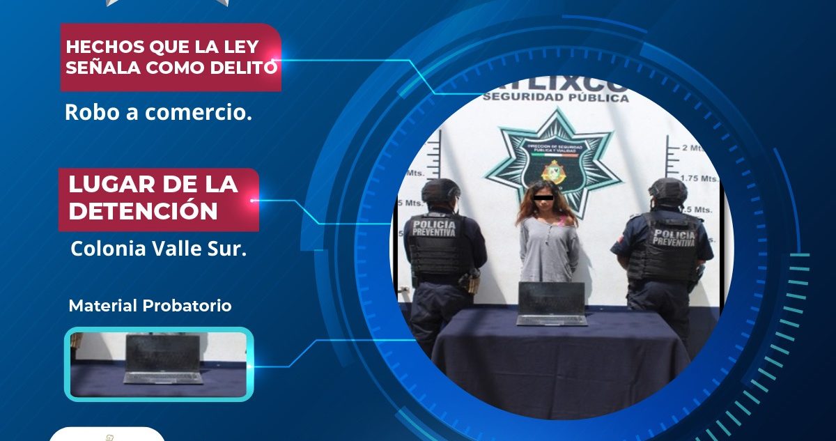 Policía Municipal de Atlixco detiene a probable responsable de robo a comercio