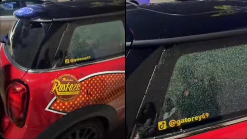 Dan cristalazo a Mini Cooper del influencer "Gato Rey" en Angelópolis 