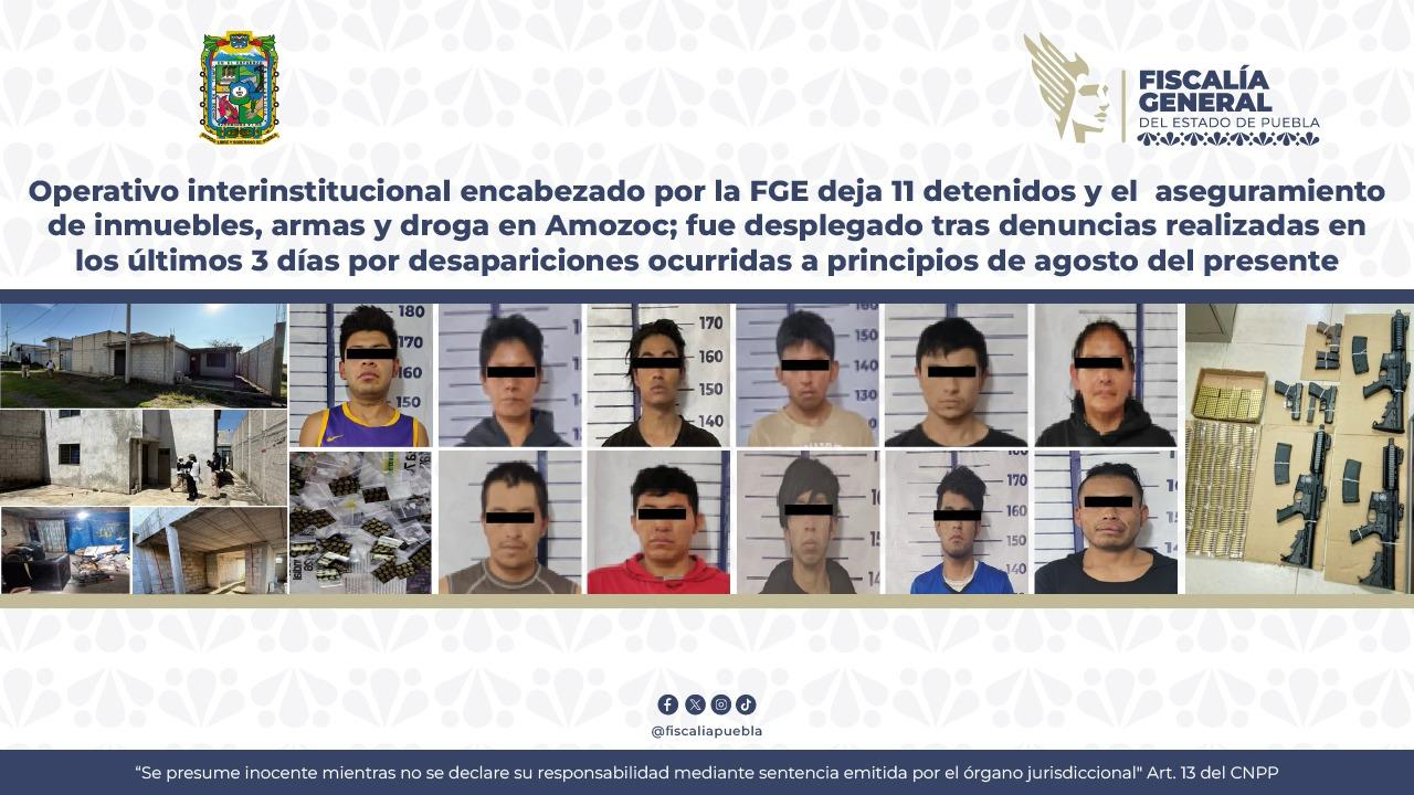 Operativo en Amozoc deja 11 detenidos, armas y droga aseguradas