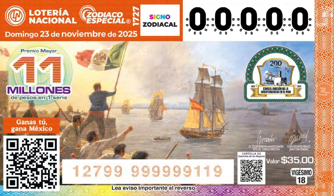Lotería Nacional realiza sorteo en Veracruz para honrar 200 años de la Consolidación de la Independencia en el mar