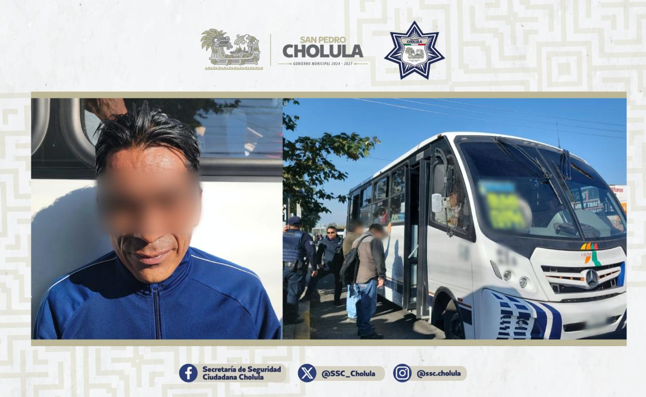 Acción coordinada asegura a probable responsable de delitos en transporte público de San Pedro Cholula