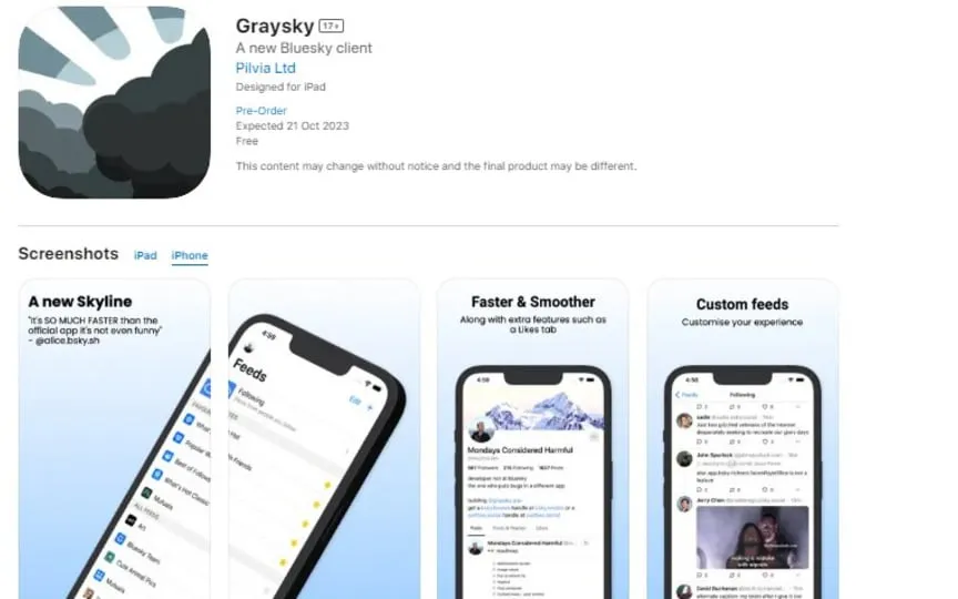 Bluesky has several third-party apps currently in testing, but Graysky becomes the first to be deployed to the App Store. (Graysky/App Store)