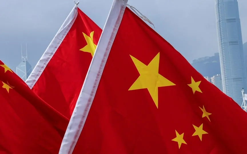 Chinese national flags are seen in front of the financial district Central on the Chinese National Day in Hong Kong, China October 1, 2023. (REUTERS)