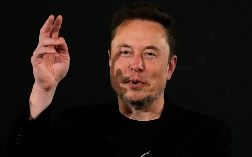 Elon Musk, owner of social media platform X, gestures during an event with Britain's Prime Minister Rishi Sunak in London on Nov. 2, 2023. (AP)