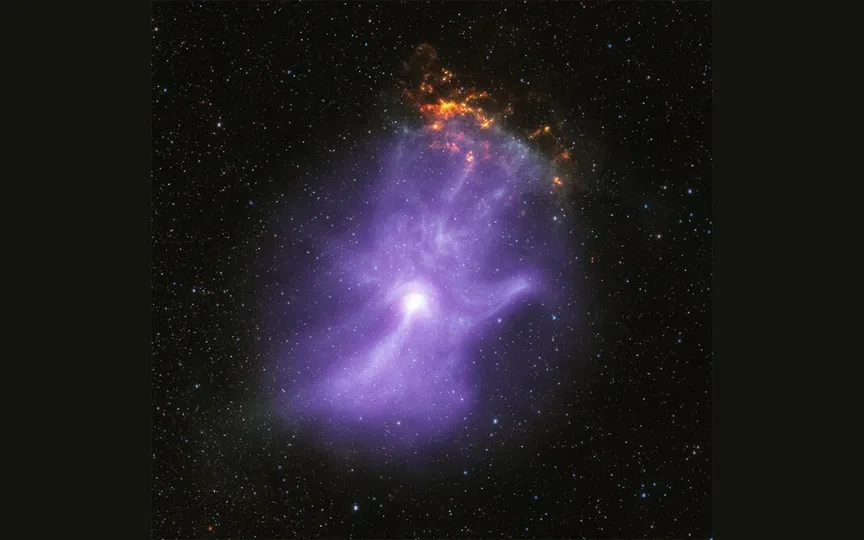 Know all about the ghostly cosmic hand spotted by the X-ray telescopes of NASA. (NASA/CXC/Stanford Univ./R. Romani et al. (Chandra); NASA/MSFC (IXPE); Infared: NASA/JPL-Caltech/DECaPS; Image Processing: NASA/CXC/SAO/J. Schmidt))