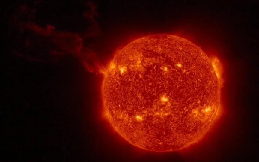 Solar storm possibility increases after NASA detects an M-class solar flare erupting on the Sun. (NASA)