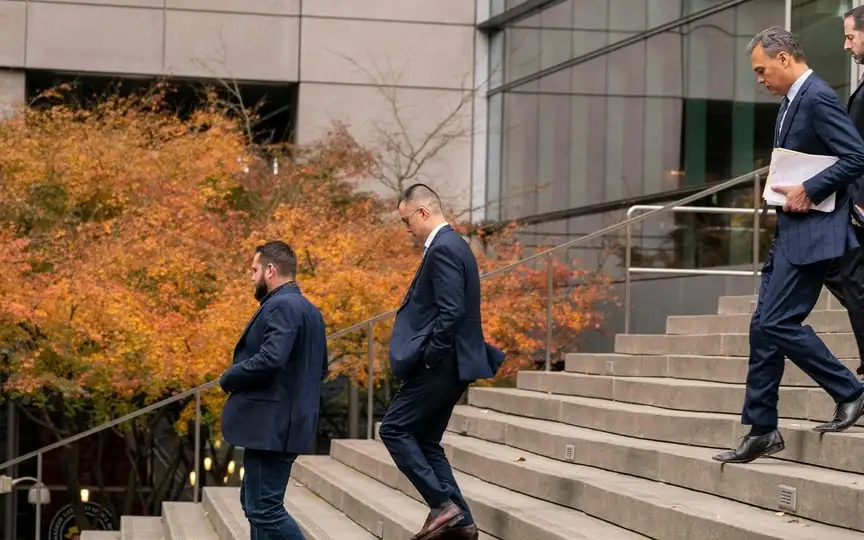 Binance CEO Changpeng Zhao (C) leaves the U.S. District Court on November 21, 2023 in Seattle, Washington. Zhao pleaded guilty to a money-laundering charge. (AFP)