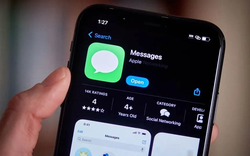 The Apple Messages app in the Apple App Store on a smartphone. (Bloomberg)