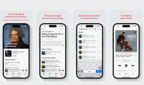 Apple Music Classical will offer hundreds of curated playlists, thousands of albums, detailed biographies of composers, in-depth guides on significant works, user-friendly browsing tools and more.