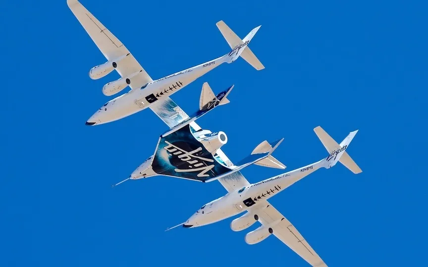 Virgin Galactic's VSS Unity seen over Mojave, Calif. (AP)