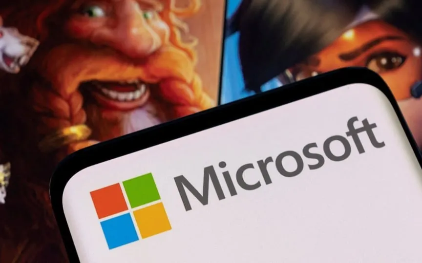 FILE PHOTO: Microsoft logo is seen on a smartphone placed on displayed Activision Blizzard's games characters in this illustration taken January 18, 2022. REUTERS/Dado Ruvic/Illustration/File Photo (REUTERS)