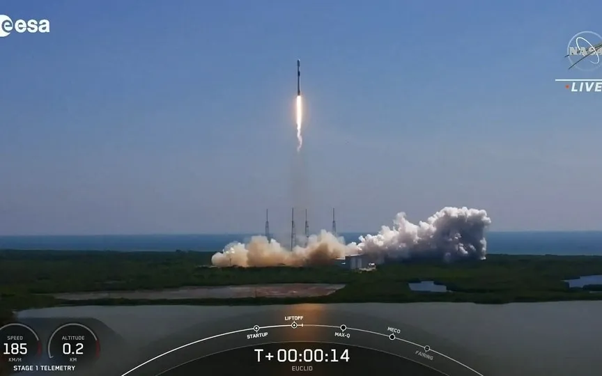 Euclid space telescope launches on a SpaceX Falcon 9 rocket from the Kennedy Space Center in Cape Canaveral, Florida on July 1, 2023. (AFP)