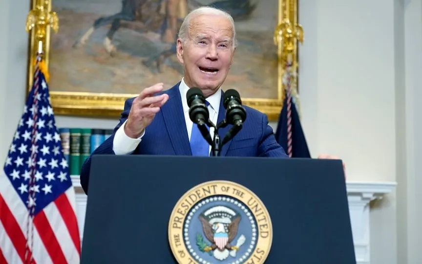 President Joe Biden speaks about tightened energy efficiency standards for new residential water heaters. (AP)