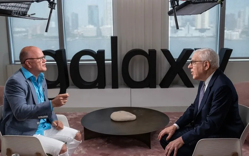 Michael Novogratz, founder and chief executive officer of Galaxy Digital LP, left, during an interview on an episode of Bloomberg Wealth with David Rubenstein in New York, US, on Wednesday, July 26, 2023. (Bloomberg)