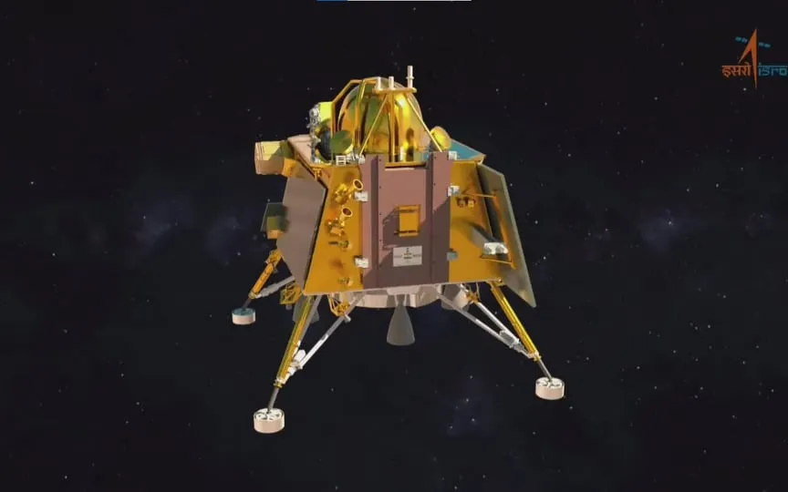 Chandrayaan-3 lander is imaged by the Dual-frequency Synthetic Aperture Radar (DFSAR) instrument onboard the Chandrayaan-2 Orbiter on September 6. (ISRO)