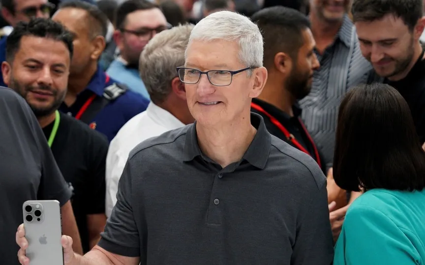 Apple CEO Tim Cook holds a new iPhone 15 Pro during the 'Wonderlust' event at the company's headquarters in Cupertino, California, U.S. September 12, 2023. (REUTERS)