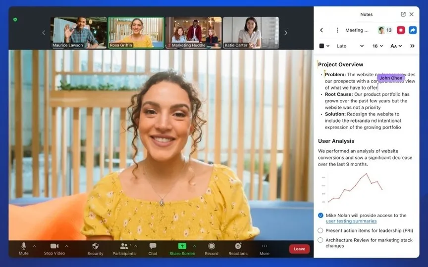 Zoom's new 'Notes' feature simplifies note-taking during video calls, making collaboration effortless. (Zoom)