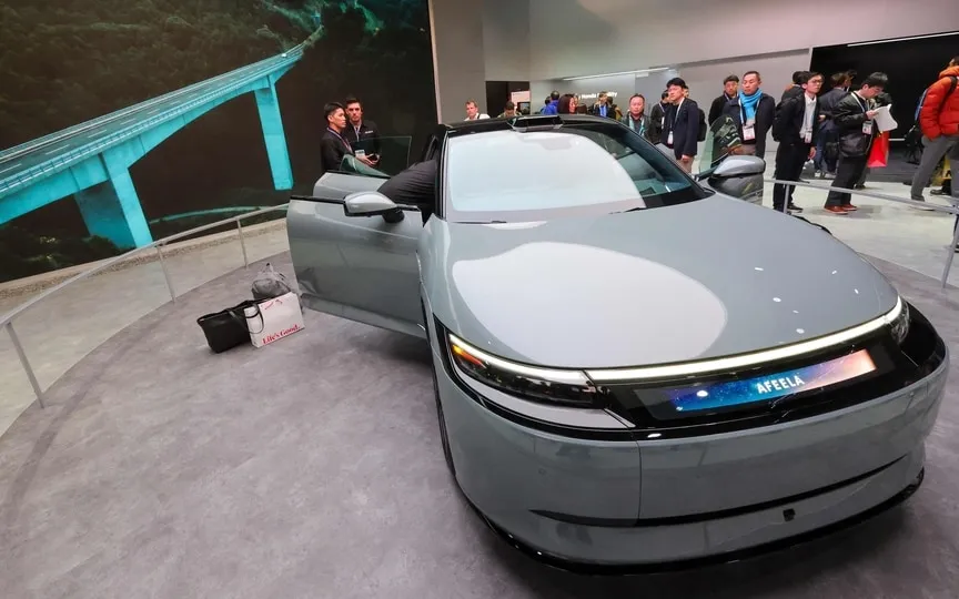 An Afeela electric sedan by Sony Honda Mobility Inc., a joint venture between Sony Group Corp. and Honda Motor Company to produce battery electric vehicles, is shown during CES 2024 at the Las Vegas Convention Center on January 10, 2024 in Las Vegas, Nevada. (AFP)