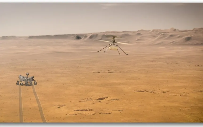 NASA has lost contact with its tiny helicopter Ingenuity during its 72nd flight. Engineers are attempting to re-establish communications after it ended abruptly on Thursday. (NASA/JPL-Caltech)