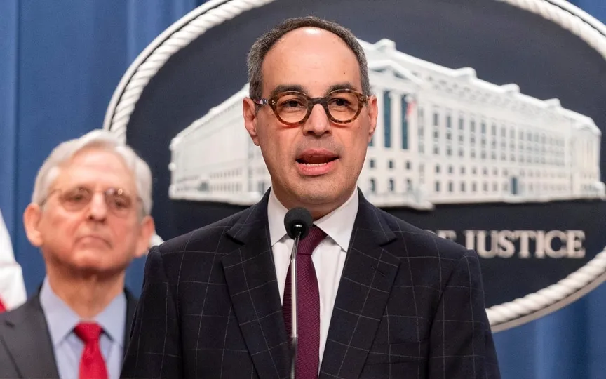 Assistant Attorney General Jonathan Kanter, of the Antitrust Division, speaks during a news conference at the Department of Justice headquarters in Washington, (AP)