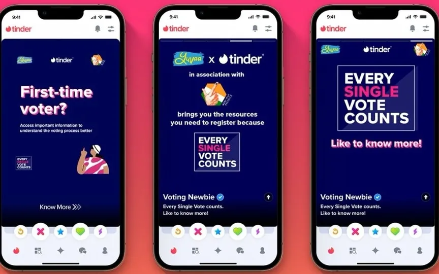 Tinder teams up with Yuvaa and Mark Your Presence to inspire first-time voters among young daters. (Tinder)