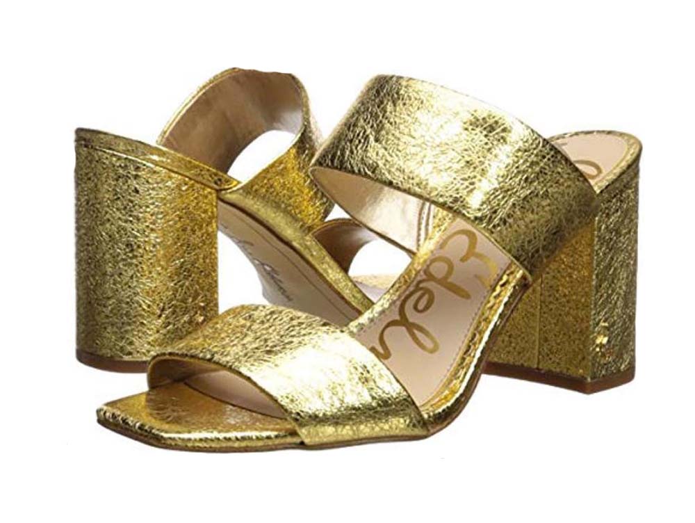 Sam Edelman Double Strap Block Heeled Sandals Delaney Bright Gold