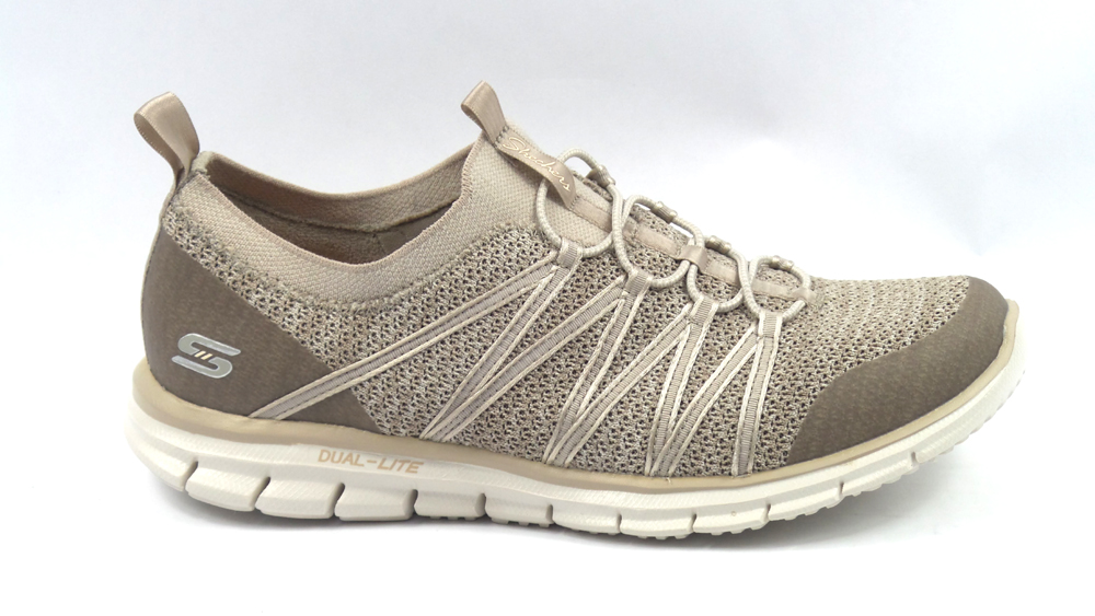 Skechers Stretch-Knit Bungee Slip-On Sneakers Glider Tuneful Taupe | eBay