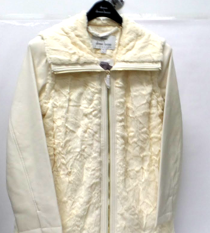 Dennis Basso Faux Fur Zip Front Jacket with Zip-Off Sleeves Ivory
