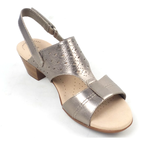 Clarks Collection Leather Heeled Sandals Valarie Mindy Pewter | Jender