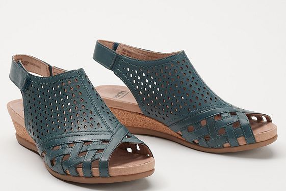 EARTH LEATHER PERFORATED Wedge Sandals Pisa Galli Lake Blue $32.99 ...