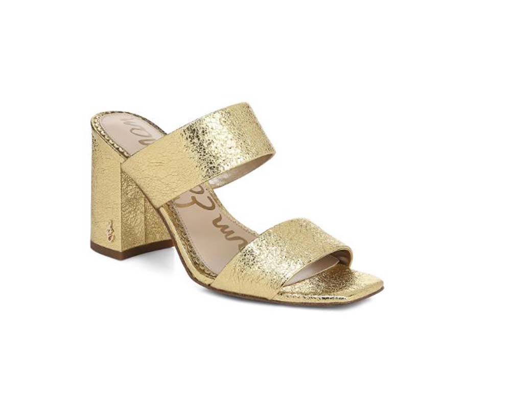 Sam Edelman Double Strap Block Heeled Sandals Delaney Bright Gold