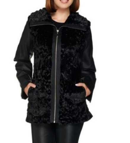 Dennis Basso Faux Fur Zip Front Jacket with Zip-Off Sleeves Black