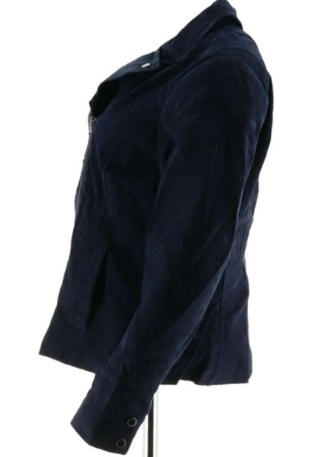 Isaac Mizrahi Live! Suede Motorcycle Jacket with Printed Lining Navy