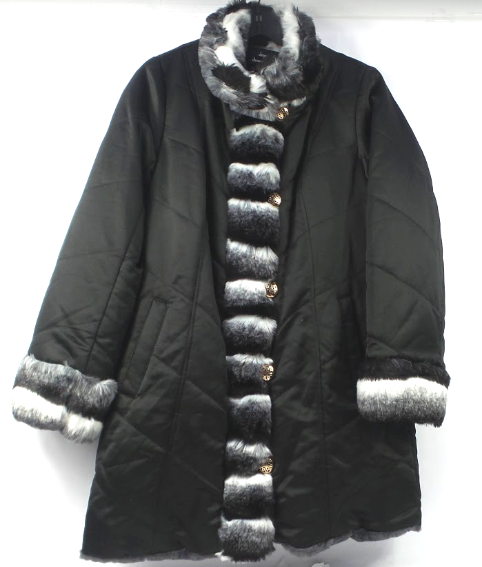 Dennis Basso Reversible Stand Collar Coat Black Charcoal