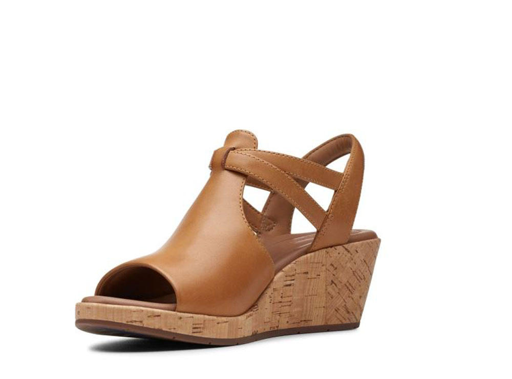 Clarks Unstructured Leather Wedge Sandals Plaza Way Light | eBay