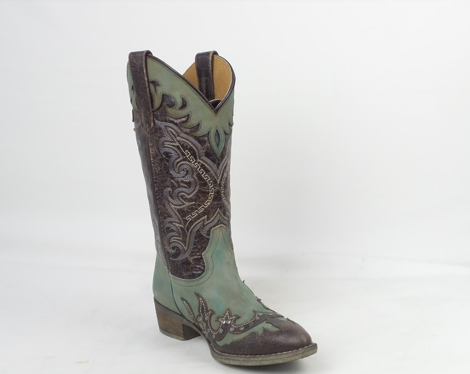 SHERYL CROW Western Cowboy Boots Leather Marfa Signed Brown Green | eBay