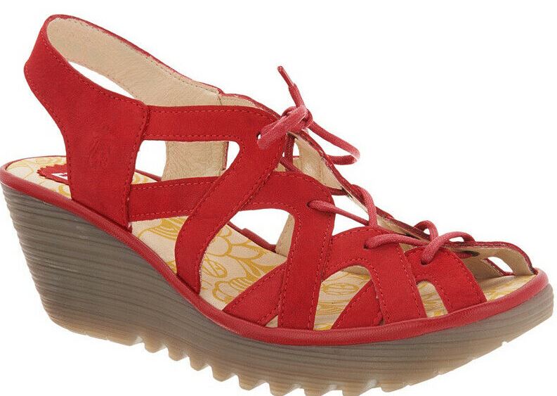 FLY London Leather Lace Up Wedge Sandals Yapi Lipstick Red | eBay