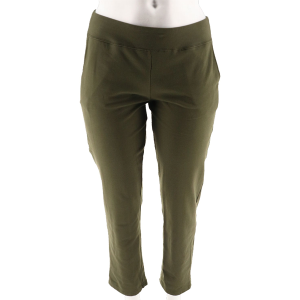 Denim & Co. Active French Terry Contour Waistband Pants True Olive | eBay