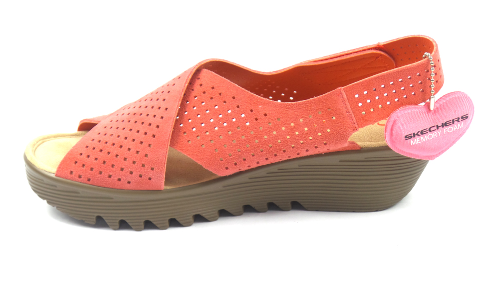 Skechers Perforated Suede Slingback Demi-Wedges Coral | eBay