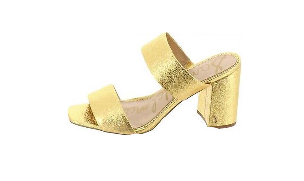 Sam Edelman Double Strap Block Heeled Sandals Delaney Bright Gold