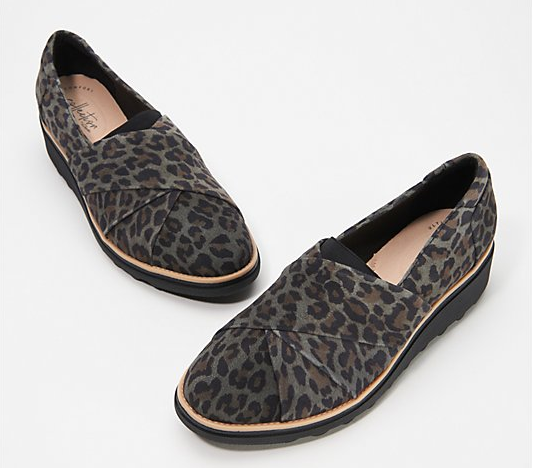 clarks leopard print loafers