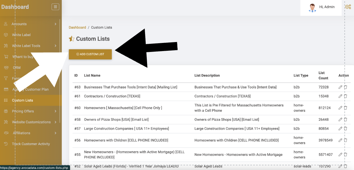 Add Custom List Add Custom List
