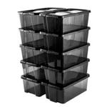 (10) Black Clear Shoe Boxes Stackable Plastic Toy Storage Box Set Organiser With Lid