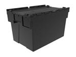 10 x Attached Lidded Plastic Box 65 Litres - Recycled Plastic Storage Box Container Crate Tote with Tessellated Lid Design - Loadhog Attached Lid Box