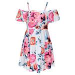 (13 Years, Pink Floral Print) Girls Skater Dress Kids Floral Print Summer Party Off Shoulder Dresses 7-13 Yr