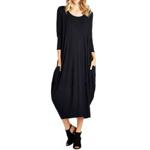 (24, Long Sleeve Black) Womens Ladies Baggy Lagenlook Racer Dress Loose Tulip Sleeveless Round Neck