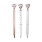 3 Pcs Rose Gold Pen with Big Diamond/Crystal ，Metal Ballpoint Pen，Rose Gold/Silver Office Supplies，Black Ink (3pcs) (RR-12-19-9)