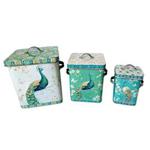 3 x Shabby Chic Peacock & Butterfly Metal Storage Containers Boxes