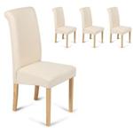 4 Cream Faux Leather Scroll Roll Top Oak Leg Dining Chairs Free 48 Hour Delivery